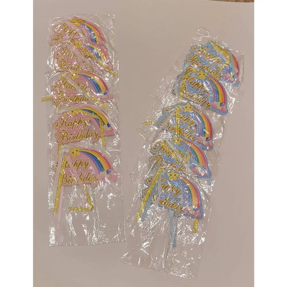 Happy Birthday Cake Topper 10 pcs Glitter Rainbow Cloud 6in x 4in
